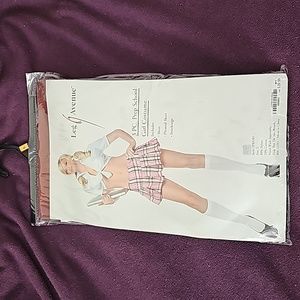 Leg 9 avenue school girl costume, small, white top/pink pleated skirt